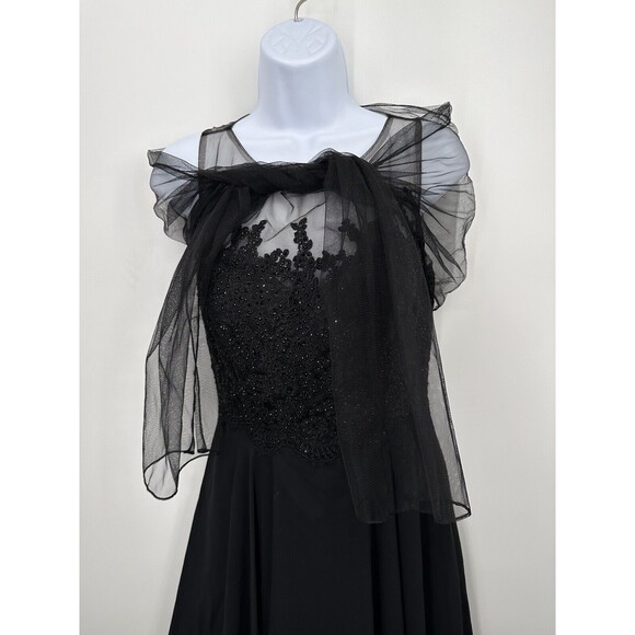 Black sequens  Cocktail Ed Young dress size Small‎  flowy  Elegan night gown - Picture 4 of 9